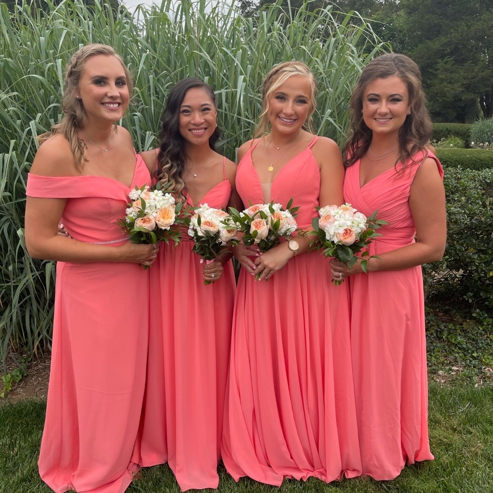 Christina Wu bridesmaid dress in CORAL